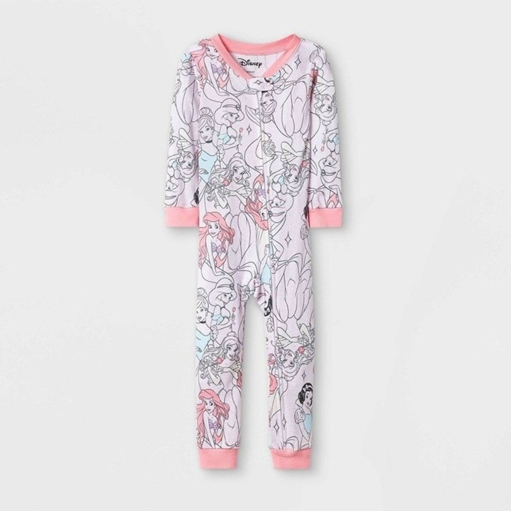 Disney Princess Girls 4T Long Sleeve Zip Up Footless One Piece Pajamas Sleeper